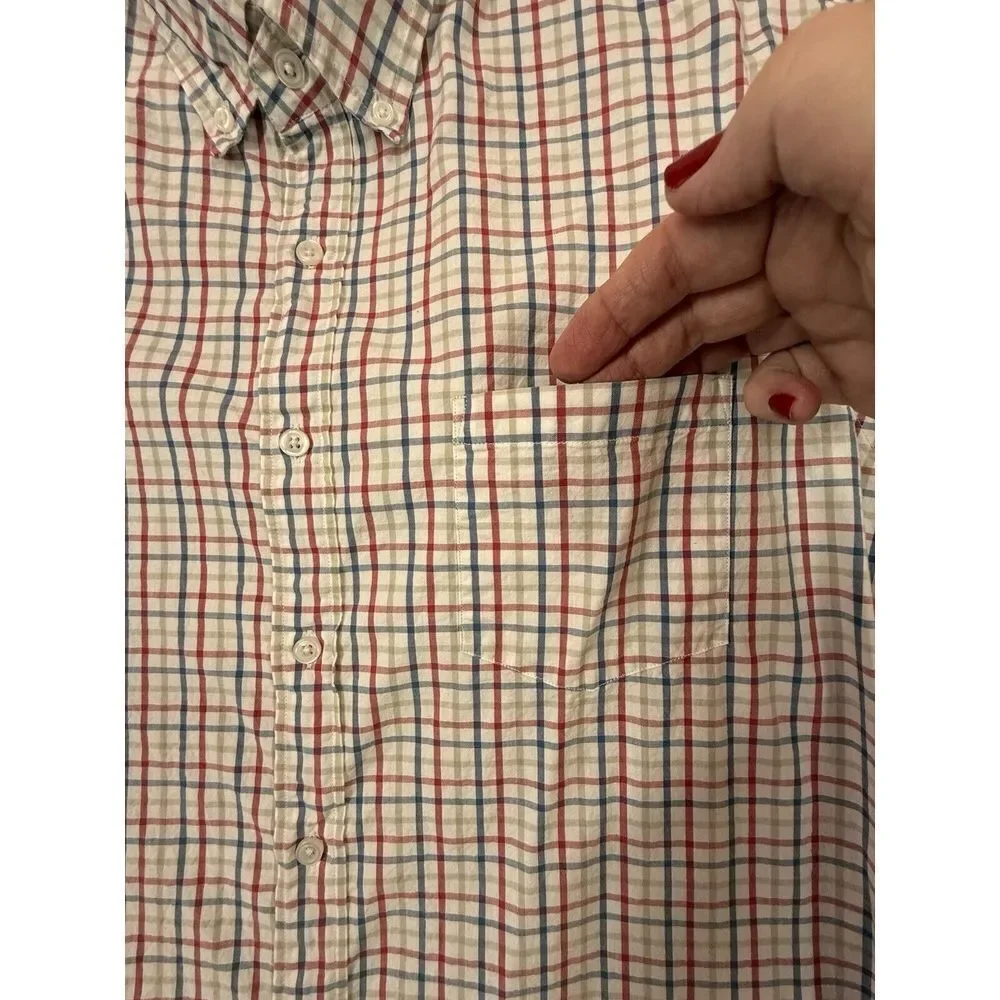 J.Crew Flex Washed Button-Down Plaid Shirt Casual Red Blue Checkered Pattern XL